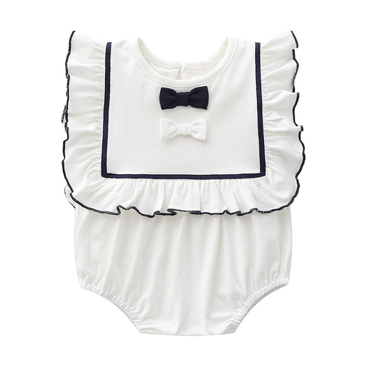 Infants Girls White Ruffled Cotton Bodysuit