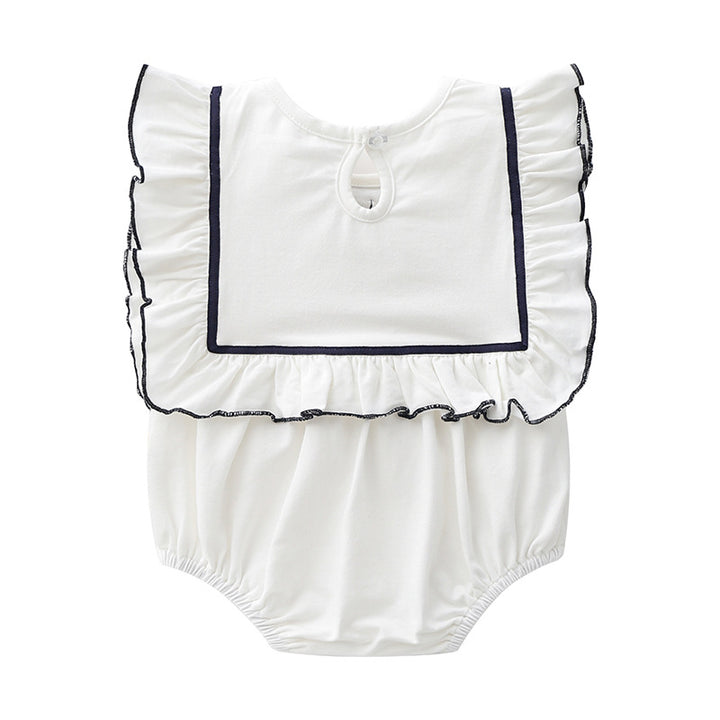Infants Girls White Ruffled Cotton Bodysuit