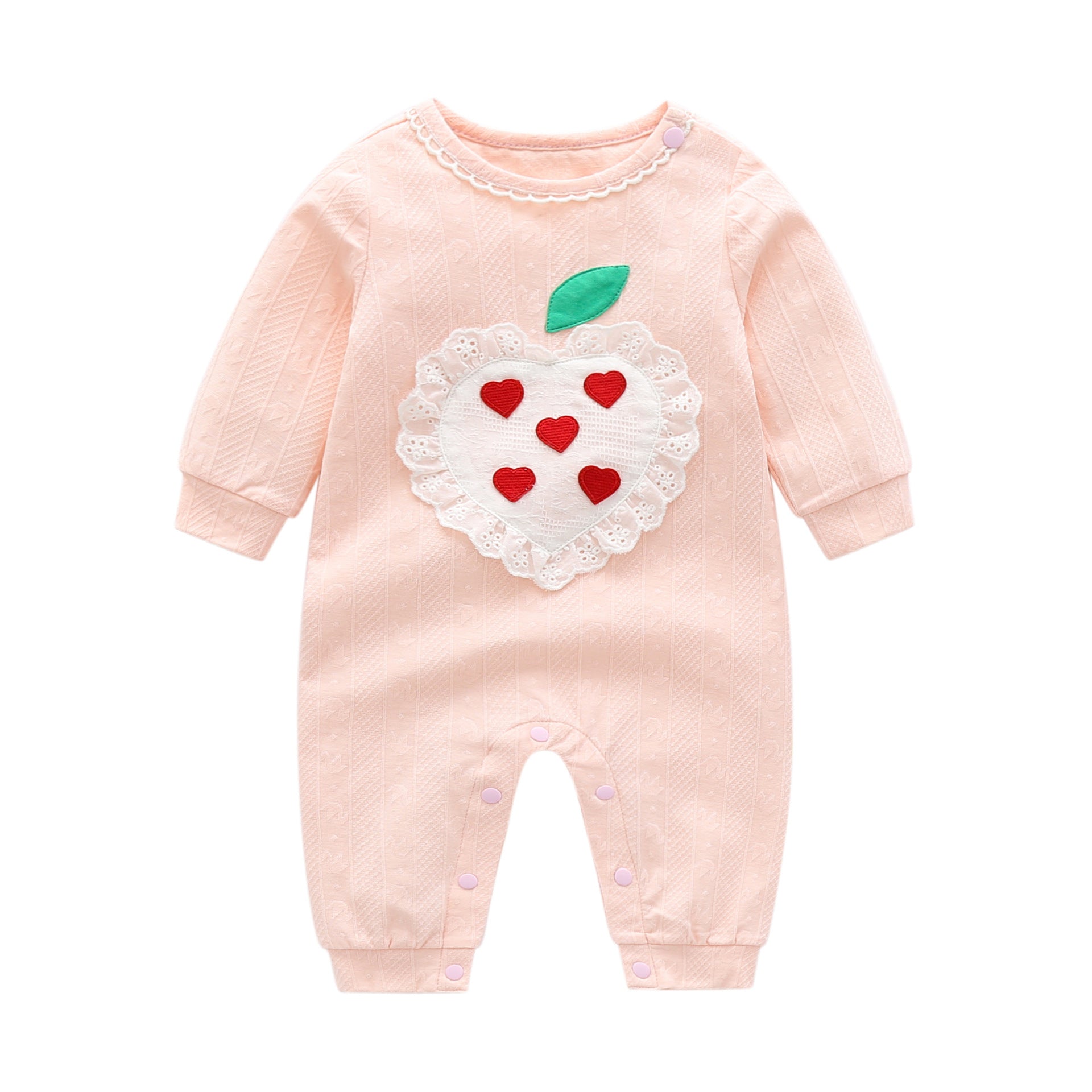 Infant Girls Pink Embellished Cotton Rompers