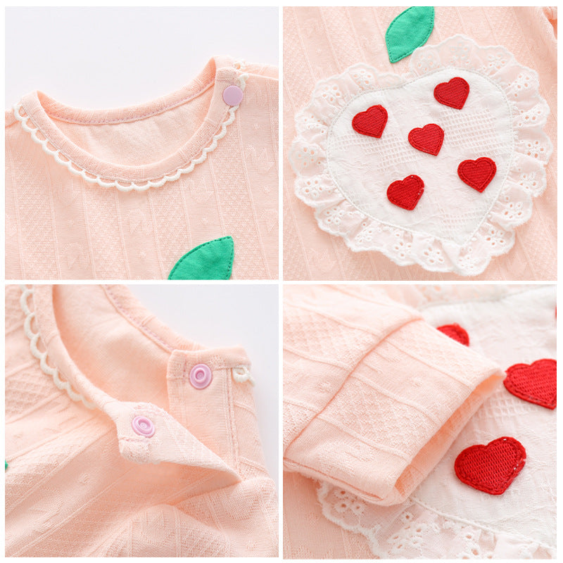 Infant Girls Pink Embellished Cotton Rompers