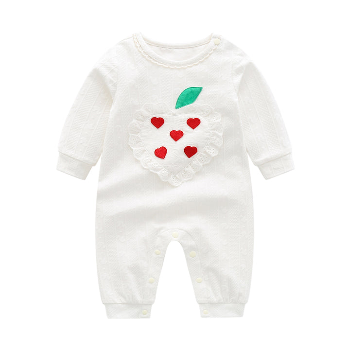 Infant Girls White Graphic Printed Cotton Romper