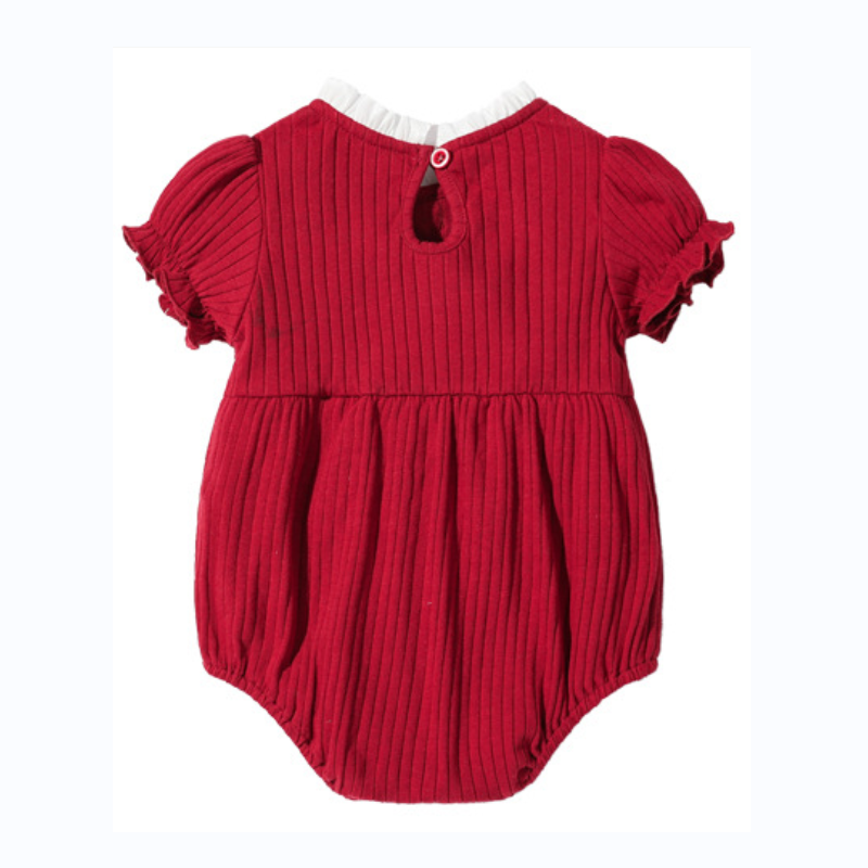 Infants Girls Red Self Design Cotton Bodysuit