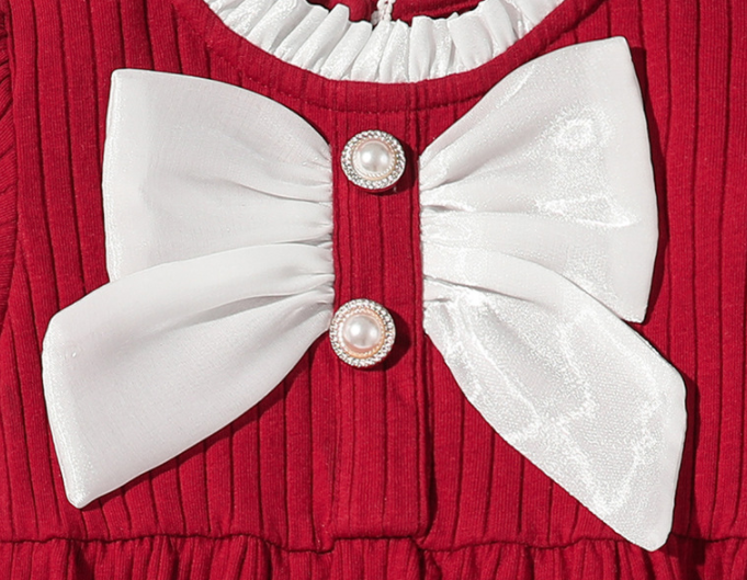 Infants Girls Red Self Design Cotton Bodysuit