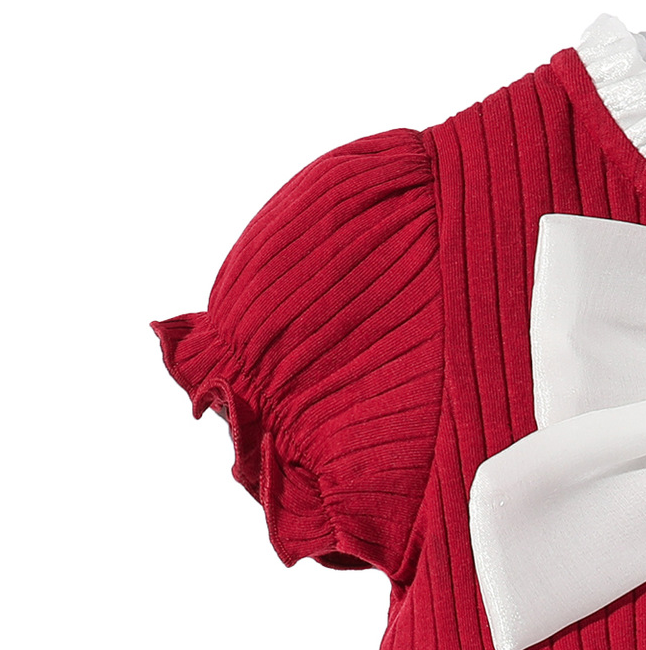 Infants Girls Red Self Design Cotton Bodysuit