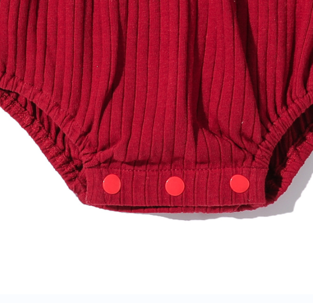 Infants Girls Red Self Design Cotton Bodysuit