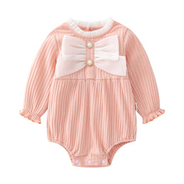 Pink Infant Girls Self Design Cotton Ruffled & Bow Bodysuit