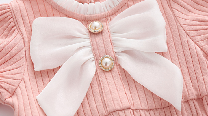 Pink Infant Girls Self Design Cotton Ruffled & Bow Bodysuit