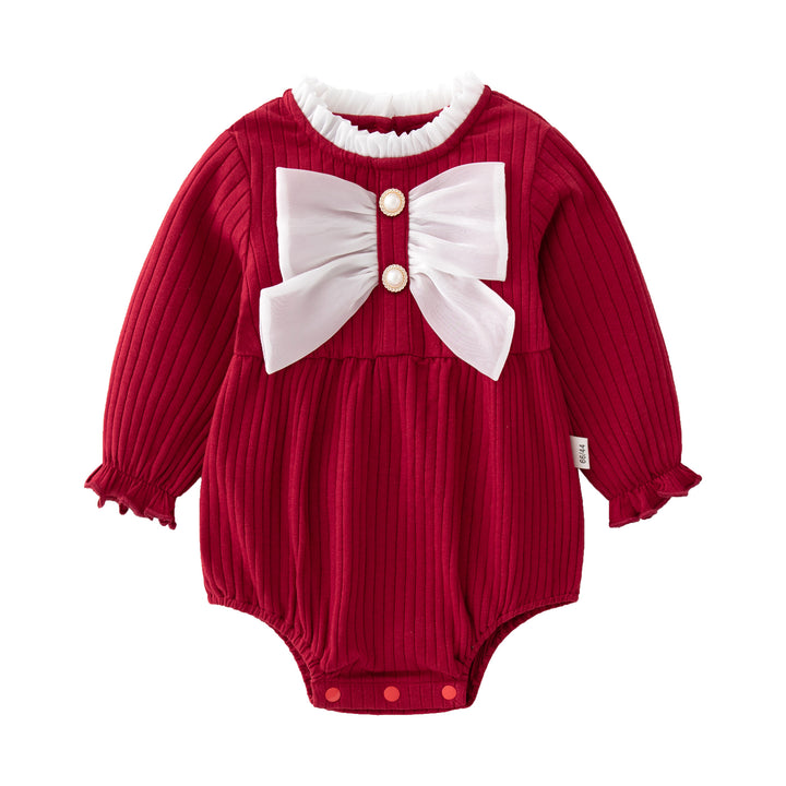 Infant Girls Red Self Design Cotton Bodysuit
