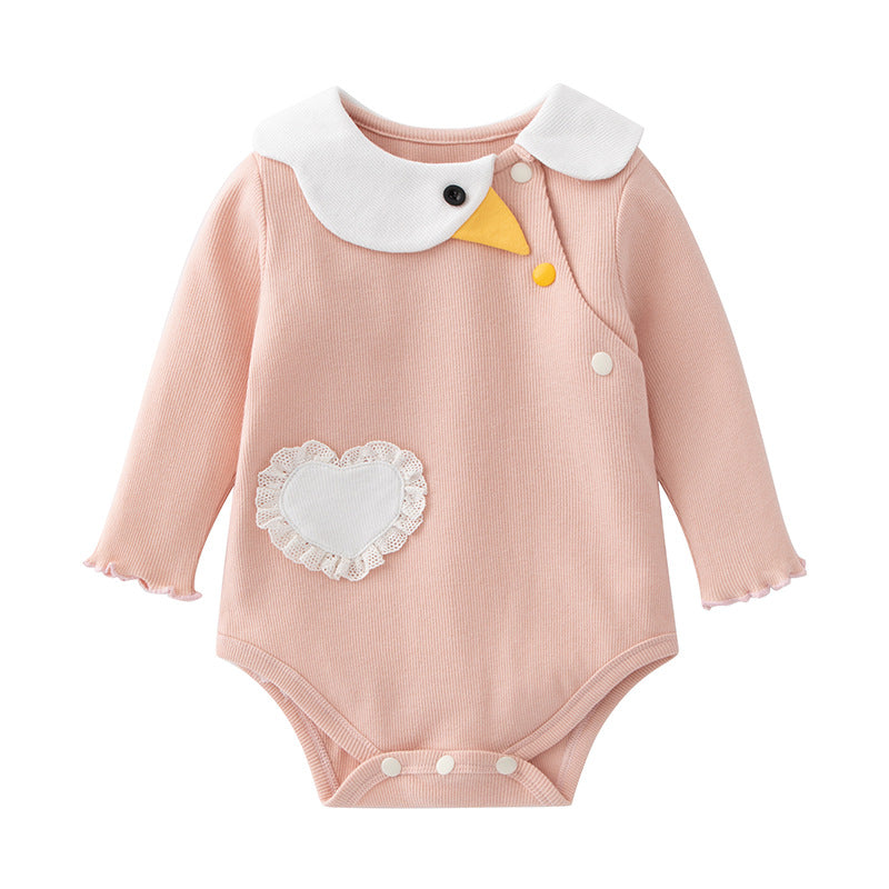 Pink Infant Girls Long Sleeves Cotton Applique Bodysuit