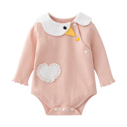 Pink Infant Girls Long Sleeves Cotton Applique Bodysuit
