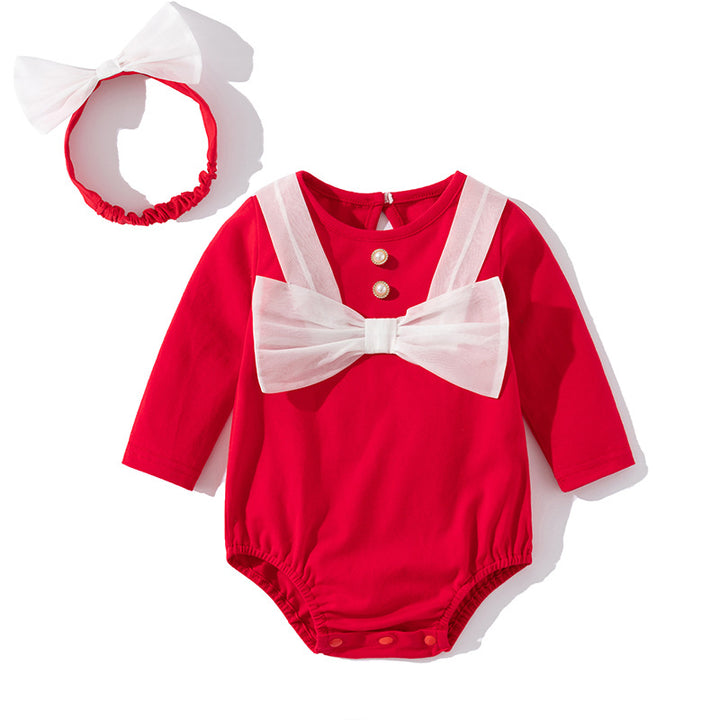 Infant Girls Red Cotton Bodysuit With Headband