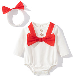 White Infant Girls Cotton Bodysuit & Headband