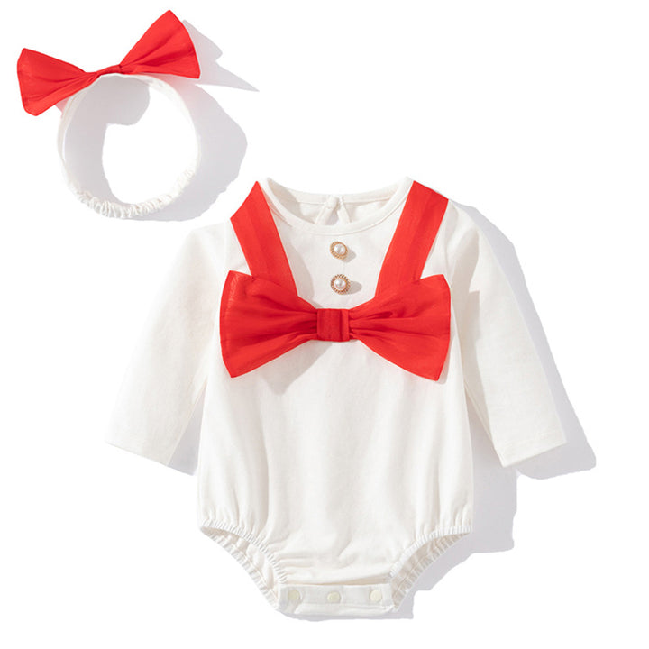 White Infant Girls Cotton Bodysuit & Headband