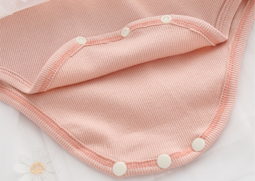 Pink Infant Girls Self Design Cotton Floral Applique Frock bodysuit