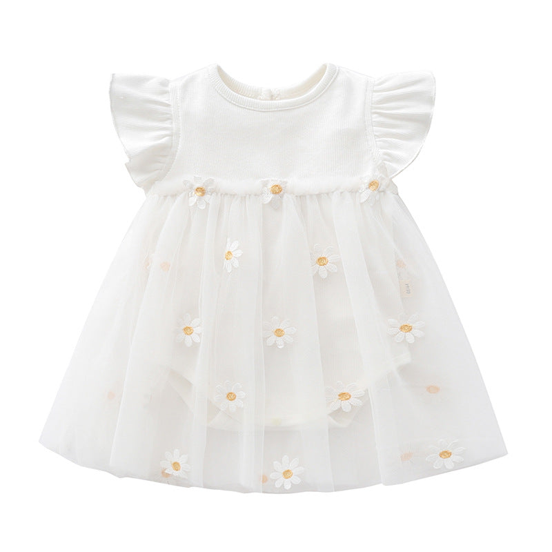 Infant Girls White Printed Short Sleeves Bodysuit
