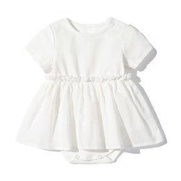 Infants White Self Design Cotton Bodysuit