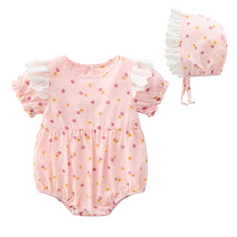 Infant Girls Floral Printed Short Sleeves Cotton Bodysuit