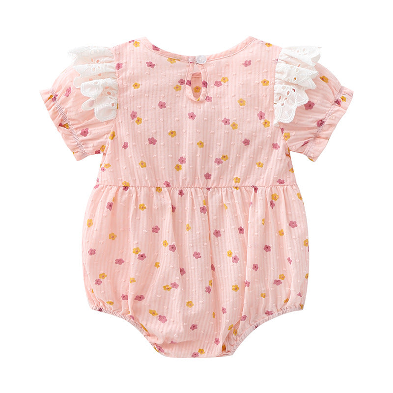 Infant Girls Floral Printed Short Sleeves Cotton Bodysuit
