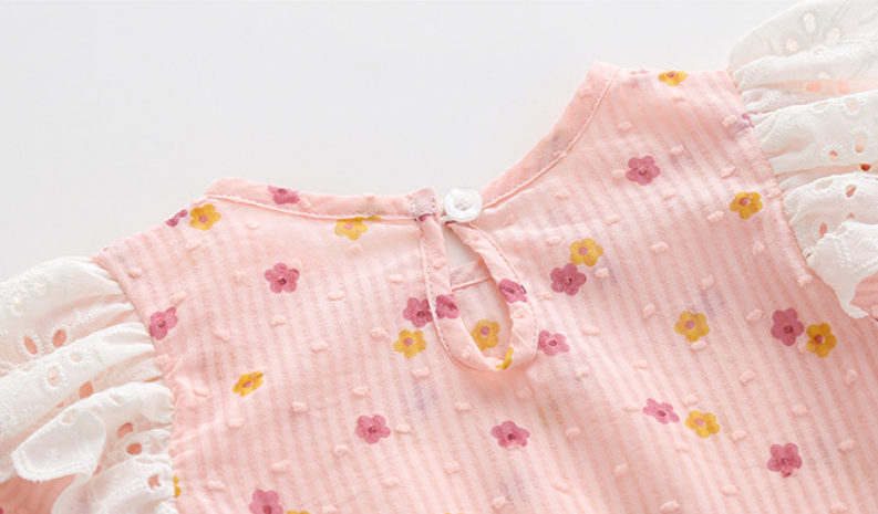 Infant Girls Floral Printed Short Sleeves Cotton Bodysuit