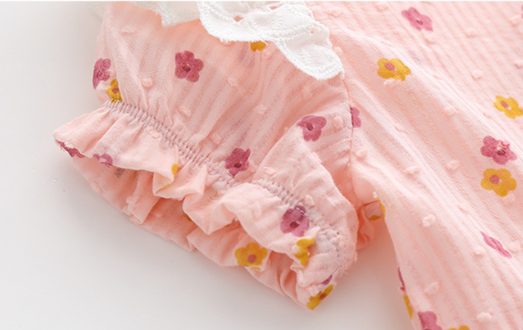 Infant Girls Floral Printed Short Sleeves Cotton Bodysuit
