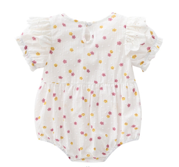 Infant Girls White Printed Short Sleeves Bodysuit With Cap