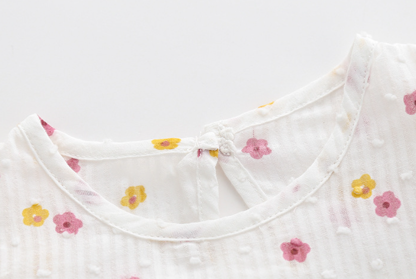 Infant Girls White Printed Short Sleeves Bodysuit With Cap