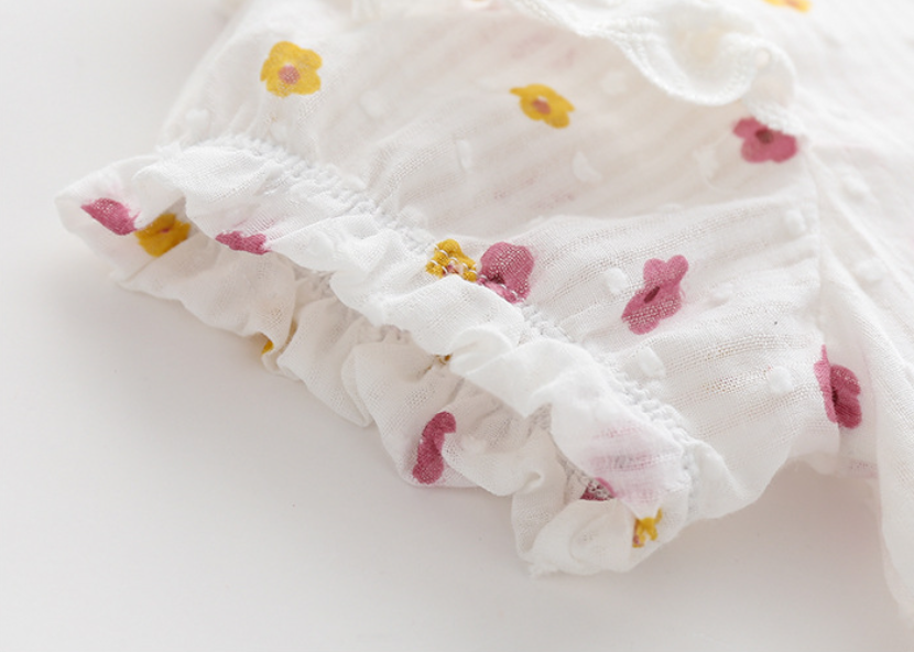 Infant Girls White Printed Short Sleeves Bodysuit With Cap