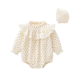 Infant Girls Cream Coloured Printed Long Sleeves Bodysuit With Cap