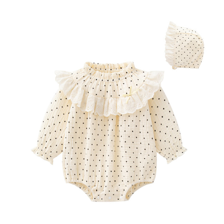 Infant Girls Cream Coloured Printed Long Sleeves Bodysuit With Cap