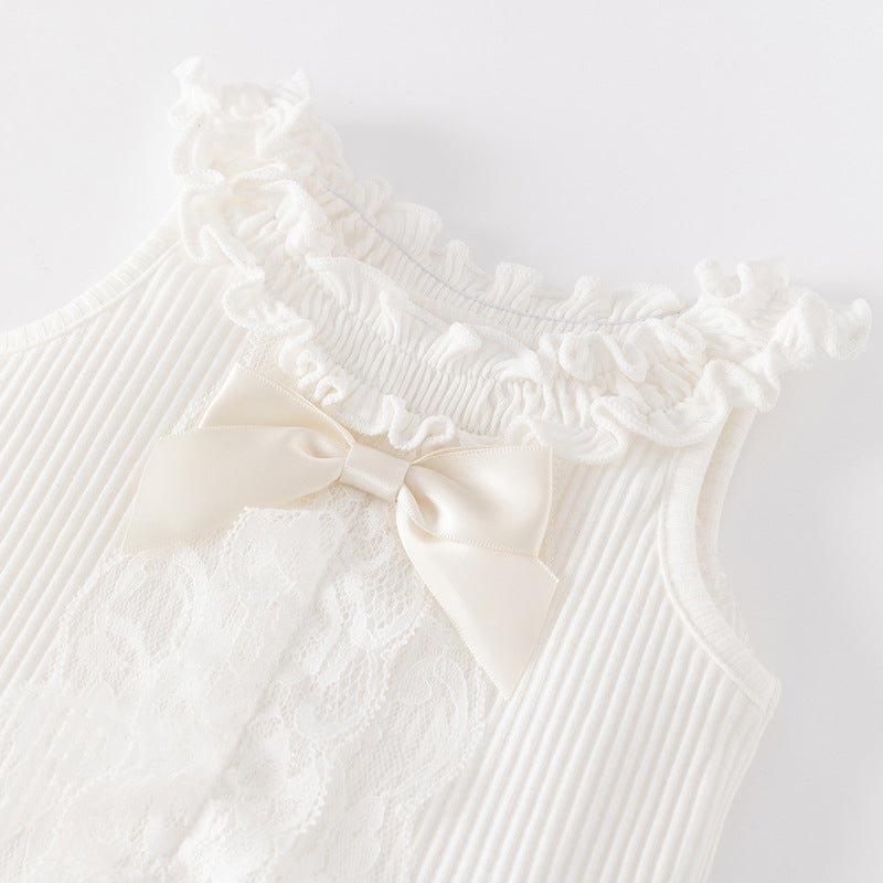 Infant Girls White Sleeveless Cotton Bodysuit
