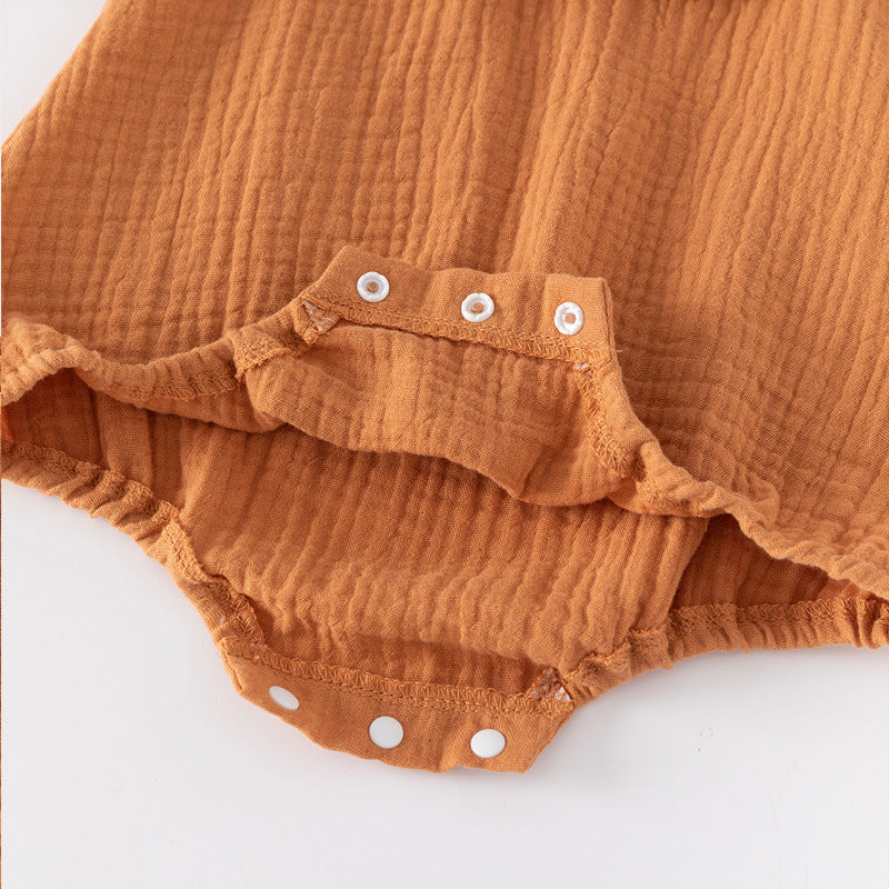 Infant Girls Brown Puff Sleeves Cotton Bodysuit With Cap