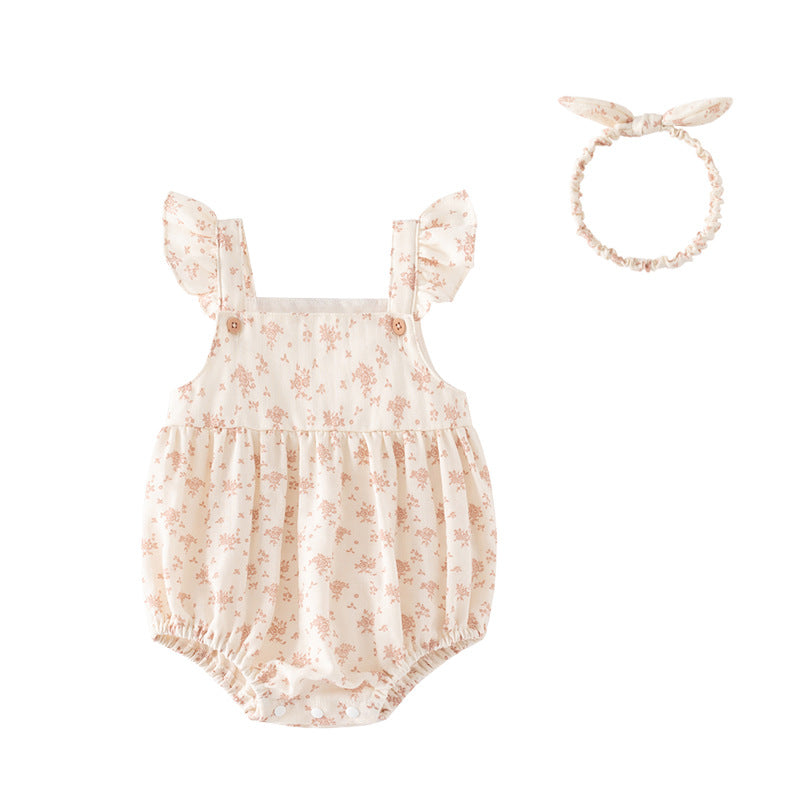 Infant Girls White Floral Printed Bodysuit With Headband