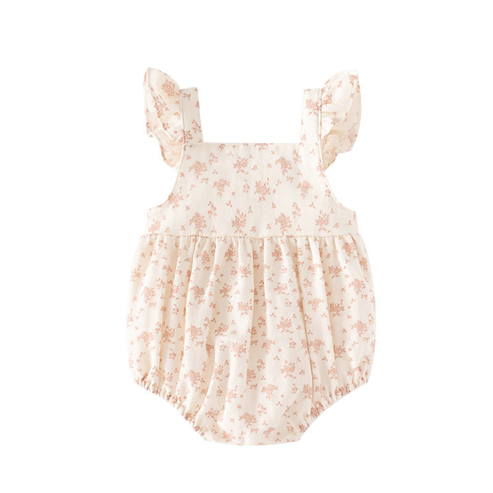 Infant Girls White Floral Printed Bodysuit With Headband