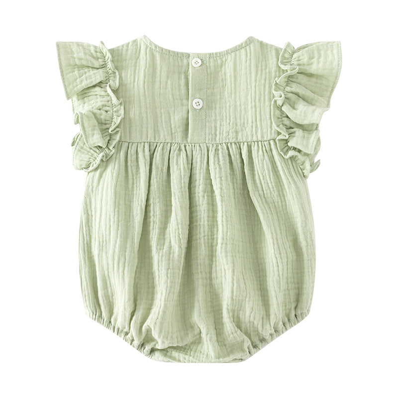 Infants Girls Green Cotton Floral Embroidered Bodysuit with Headband