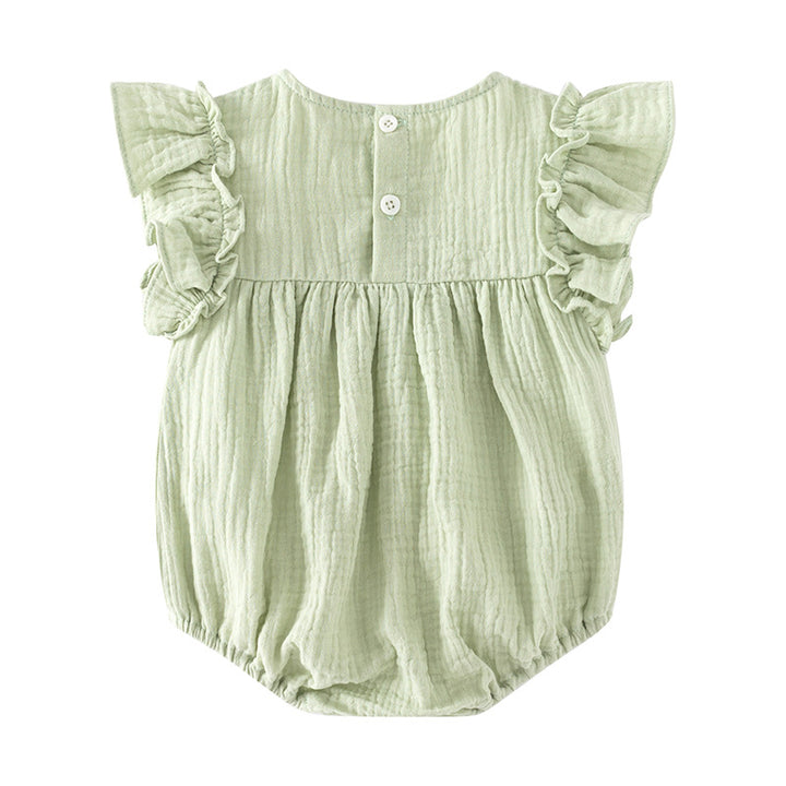 Infants Girls Green Cotton Floral Embroidered Bodysuit with Headband