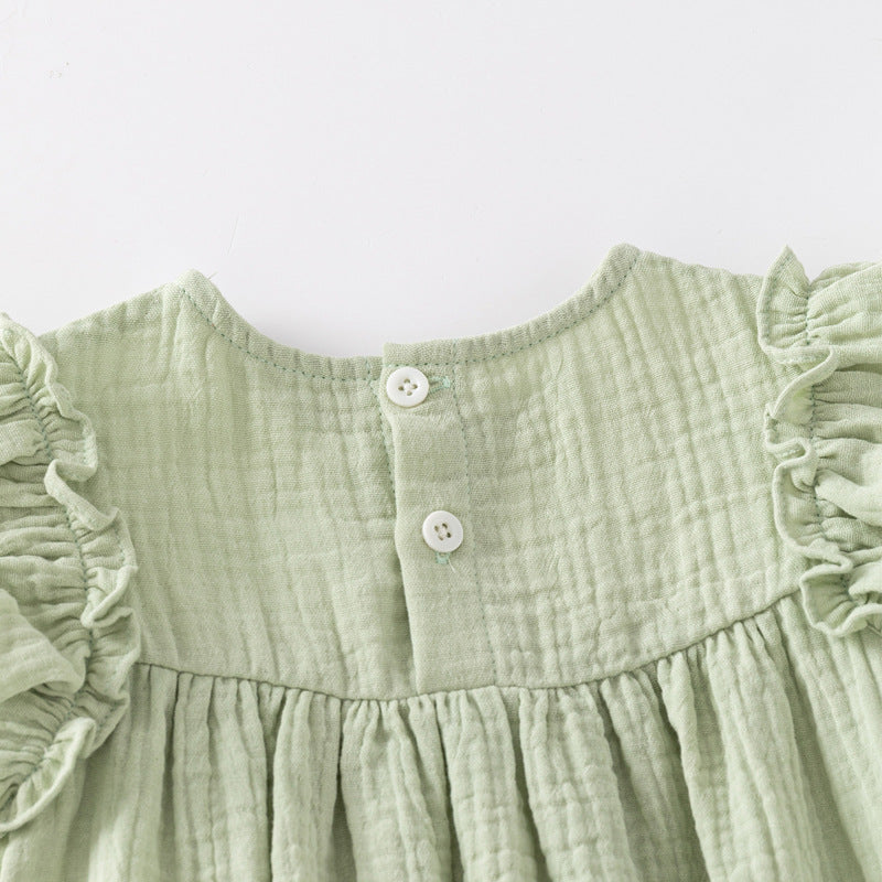 Infants Girls Green Cotton Floral Embroidered Bodysuit with Headband