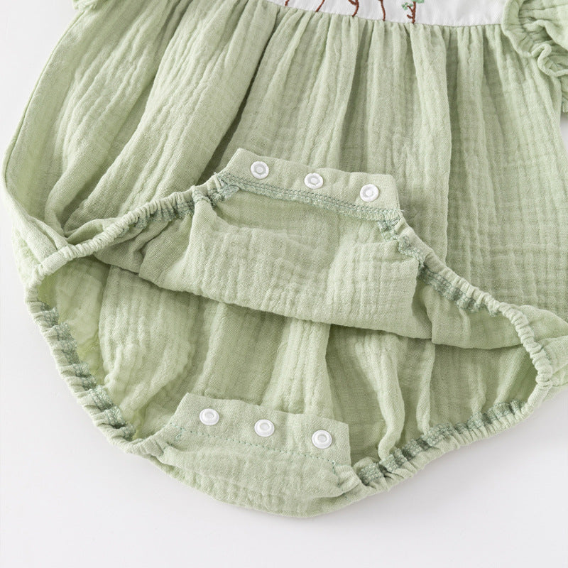 Infants Girls Green Cotton Floral Embroidered Bodysuit with Headband