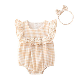 Infants Girls Pink Checked Cotton Bodysuit