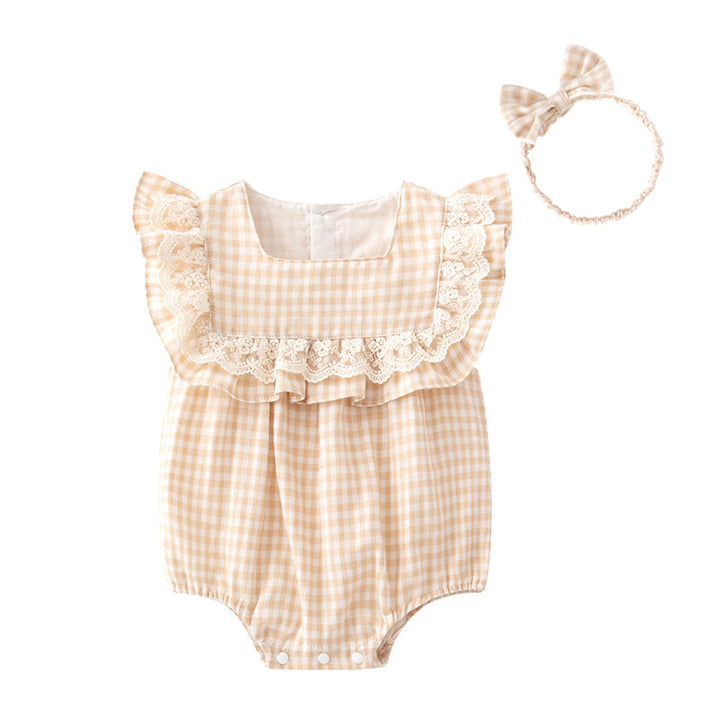 Infants Girls Pink Checked Cotton Bodysuit