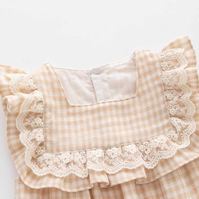 Infants Girls Pink Checked Cotton Bodysuit