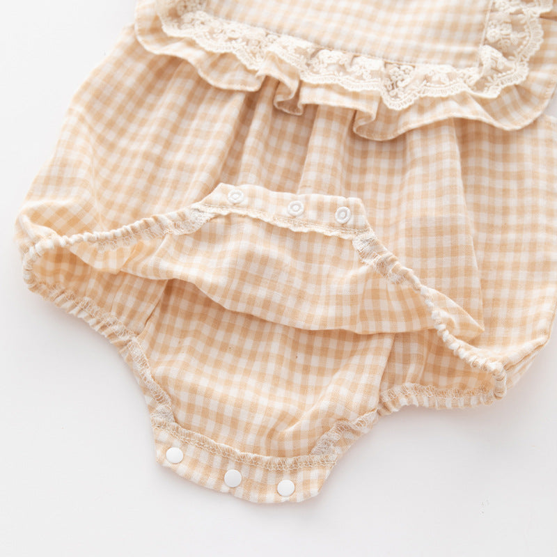 Infants Girls Pink Checked Cotton Bodysuit