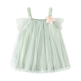 Girls Green Embellished Shoulder Straps Mini Dress