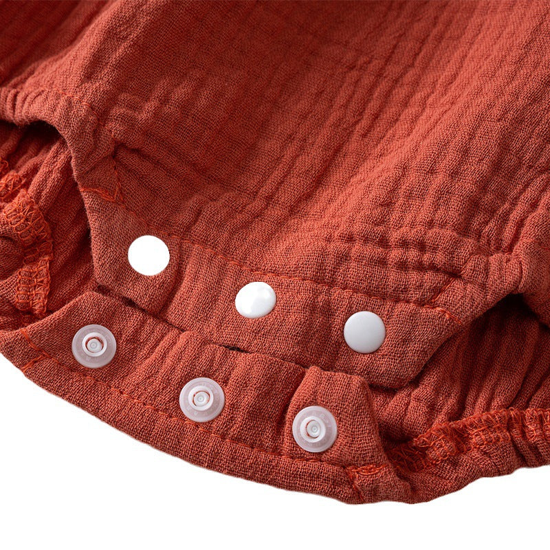 Red Infant Girls Embroidered Cotton Romper With Cap