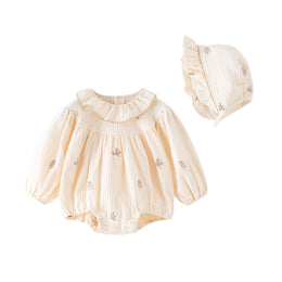 Off White Infants Girls Floral Printed Cotton Bodysuit With Cap