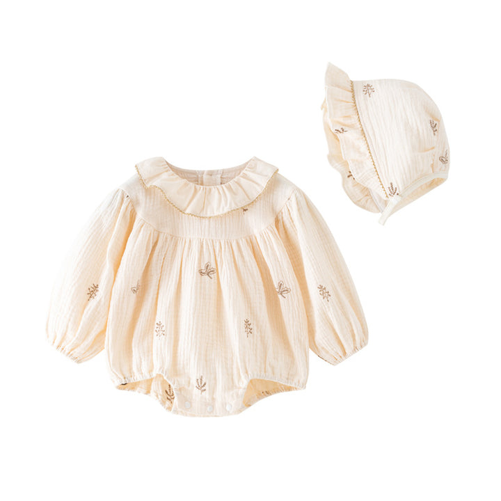 Off White Infants Girls Floral Printed Cotton Bodysuit With Cap