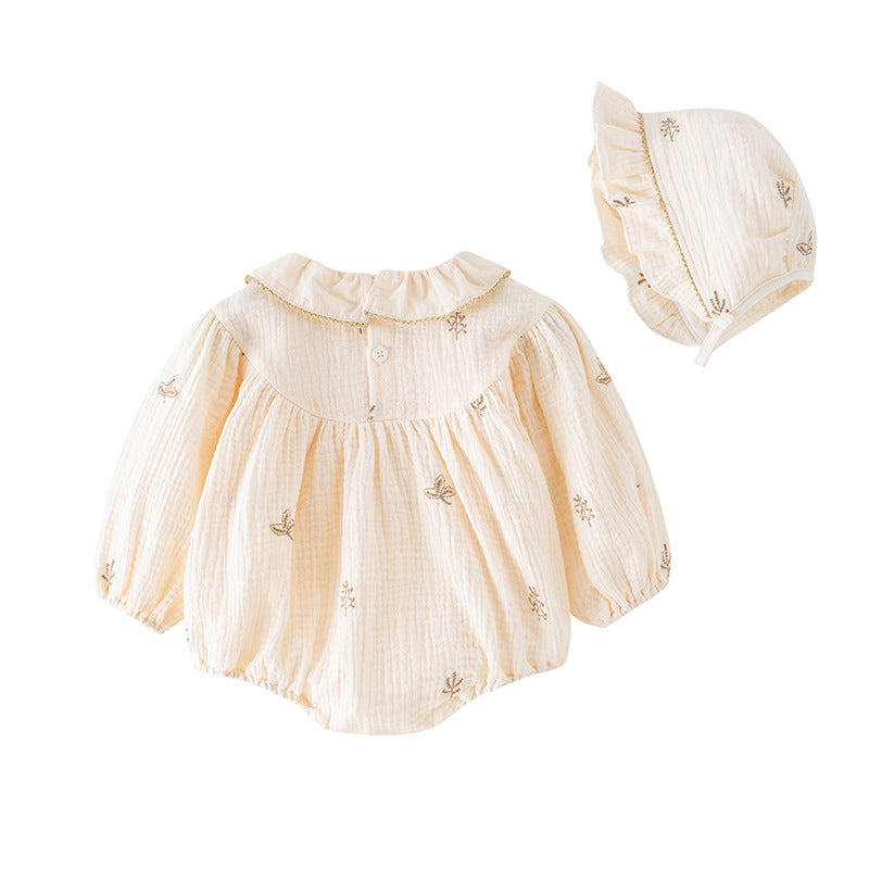 Off White Infants Girls Floral Printed Cotton Bodysuit With Cap