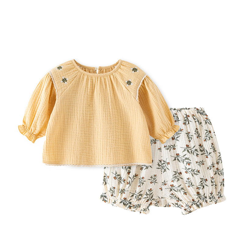 Infant Girls Yellow Pure Cotton Top with Shorts
