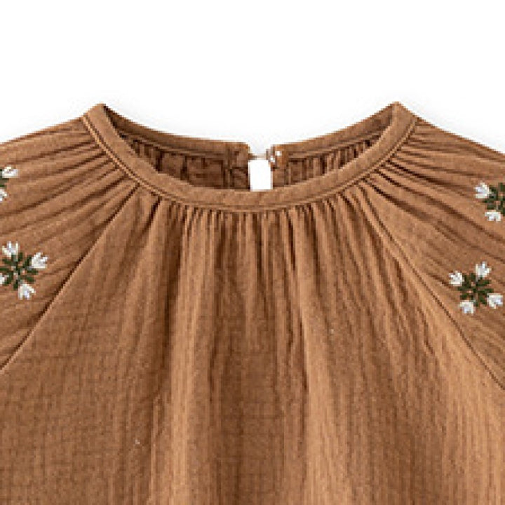 Girls Brown Pure Cotton Top with Floral Printed Shorts