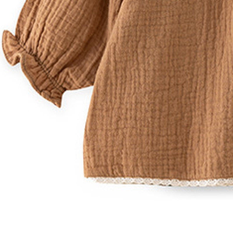 Girls Brown Pure Cotton Top with Floral Printed Shorts