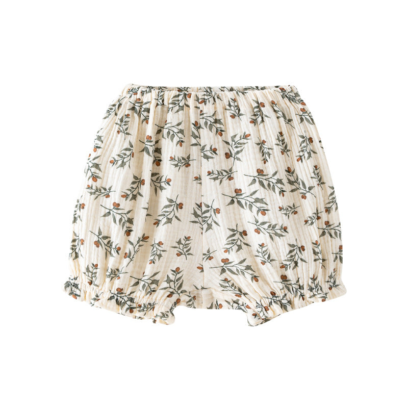 Girls Brown Pure Cotton Top with Floral Printed Shorts